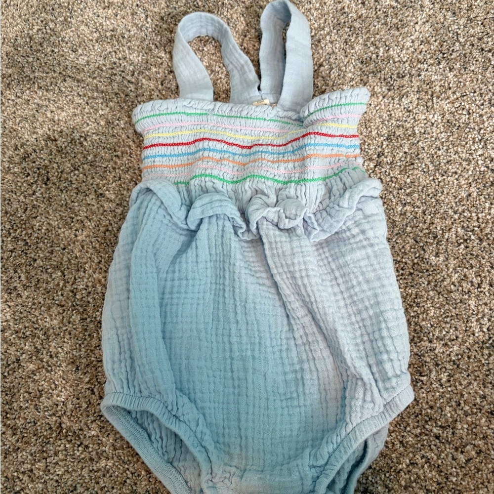Jessica Simpson Light Blue Romper with Colorful Stripes